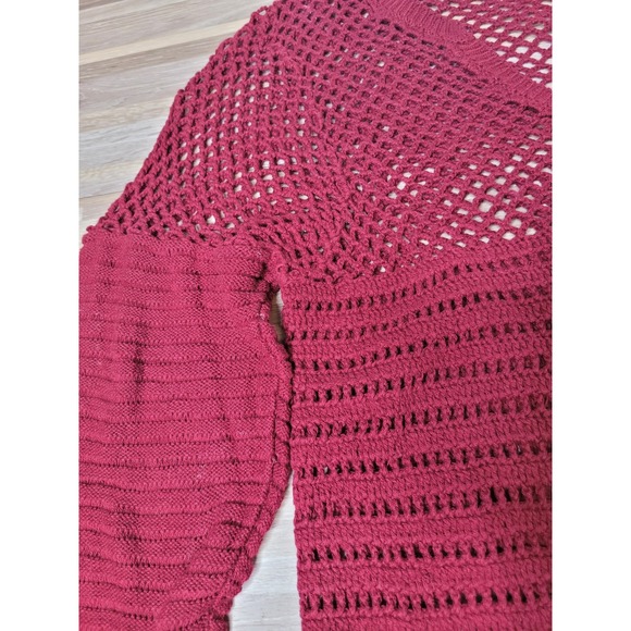 Nine West American Vintage Crochet Fringe Tunic Top Sweater Size M Burgundy - Picture 5 of 10